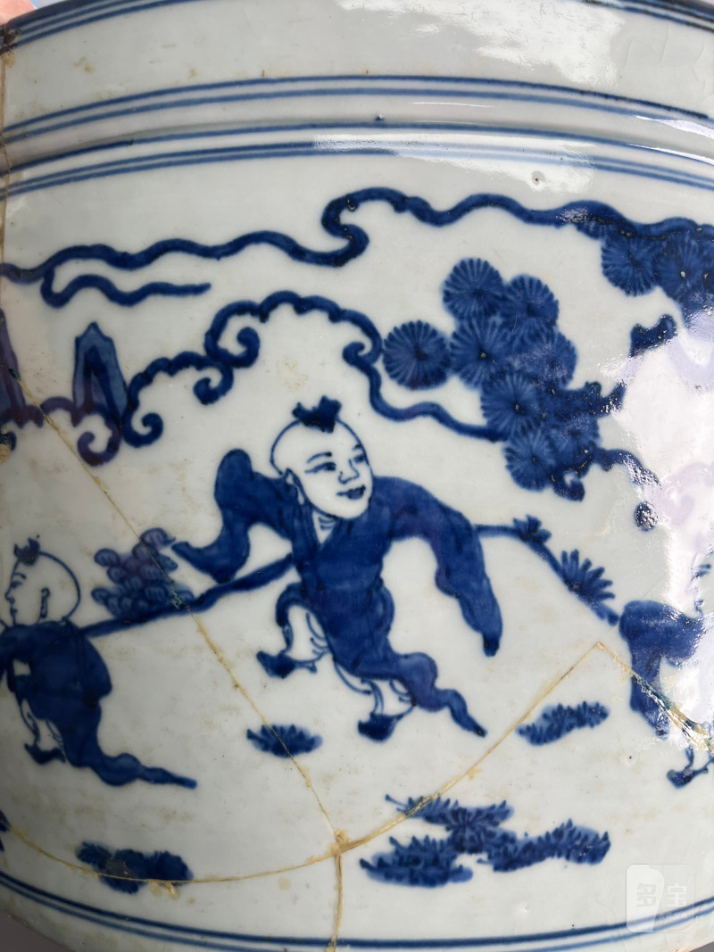 明嘉靖  青花 " 十六子闹春 " 图大缸 - 图10